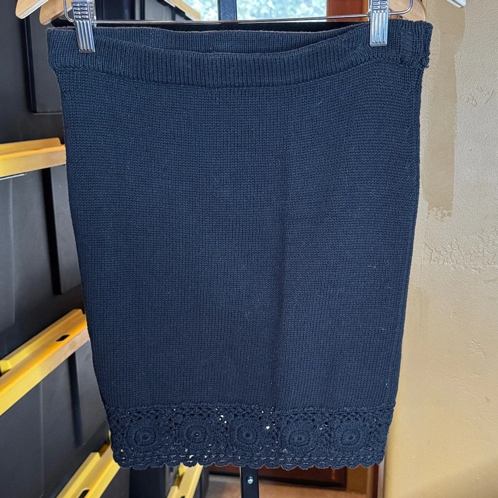 Vintage Y2K PS President Stone Black Knit Crochet Skirt Sz Small *Repair Needed